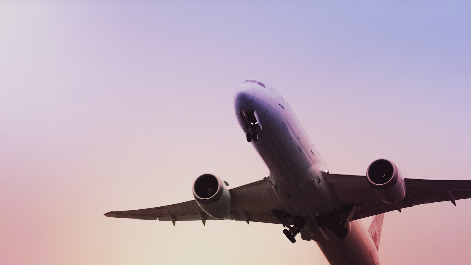 Jet climbing into a pale dawn sky