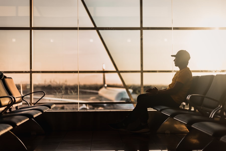 Private lounge at golden hour before boarding